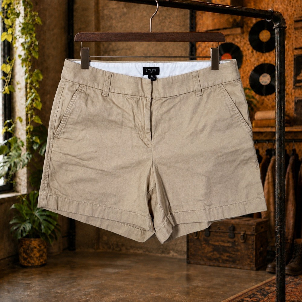 J.Crew Chino Shorts Khaki Tan Cotton Twill Mid Rise Size 8